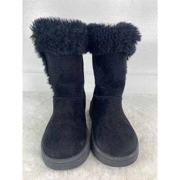 Girls Size 12 SO Sophia Black Faux Fur Boots With Button Detail - Picture 2 of 10